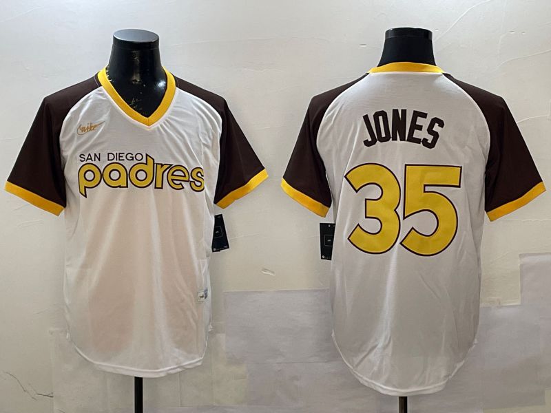 Men San Diego Padres #35 Jones White Throwback Game Nike 2025 MLB Jersey style 1